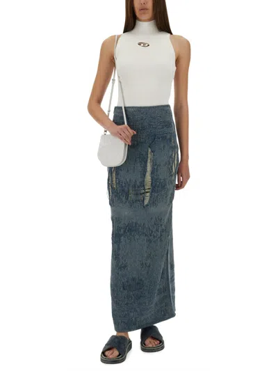 Diesel Skirt In Ultra-destroyed Jacquard Denim In Gray