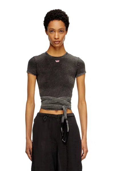 Diesel T-bunny Tail-r1 Wraparound Cropped T-shirt In Gray
