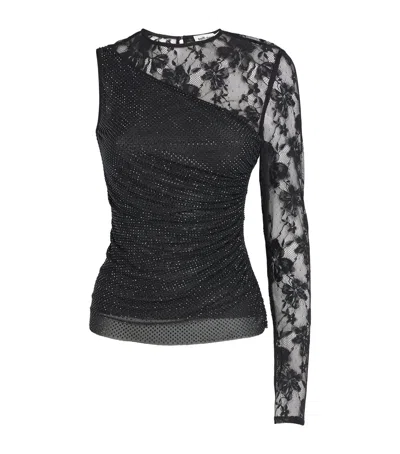 Self-portrait Self Portrait Women Black Rhinestone Mesh And Lace Top In Black