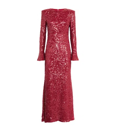 Lapointe Sequin Flared Maxi Dress In Red