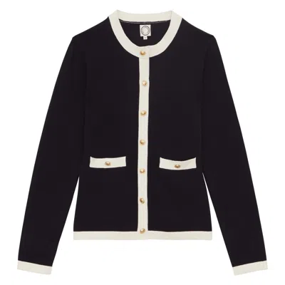 Ines De La Fressange Cardigan Corentin En Soie Et Coton Marine In Black