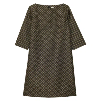 Ines De La Fressange Robe Megan Tissage Jacquard Noir Et Doré In Multi