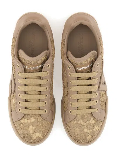Dolce & Gabbana Sneaker With Embroidery In Neutral