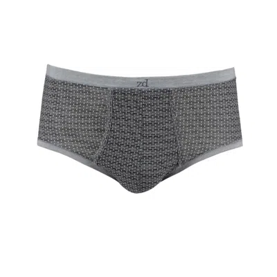 Zd Zero Defects Men's Allure Fly Front Brief – Geometric Print & Functional Opening – Color Grey