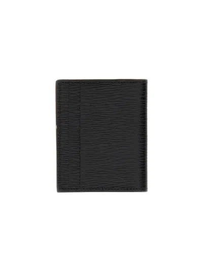 Ferragamo Textured Calfskin Cardholder With Polished Logo Accent In Black