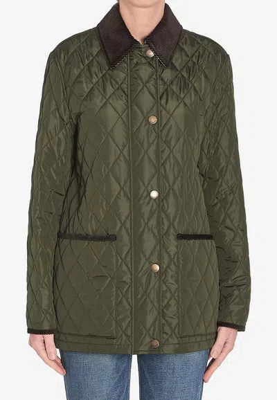 Burberry Cropped Quilted Nylon Jacket In Green