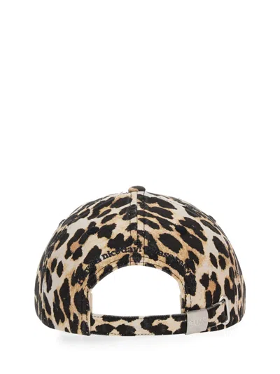 Ganni Leopard-print Canvas Baseball Cap Women In Animal Print