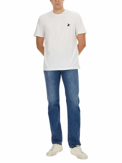 Golden Goose White T-shirt With Round Neck And One Star Logo Print On The Front In Cotton Man