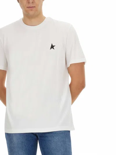 Golden Goose White T-shirt With Round Neck And One Star Logo Print On The Front In Cotton Man