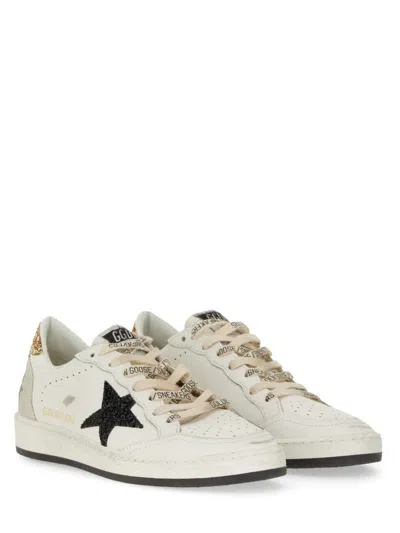 Golden Goose Ballstar Leather Upper And Toe Glitter Star And Heel Suede Spur Shoes In White