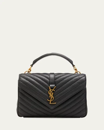 Saint Laurent College Medium Ysl Matelasse Lambskin V-flap Crossbody Bag With Golden Hardware