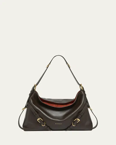 Givenchy Medium Voyou Calfskin Shoulder Bag With Buckle Fastening In Brown