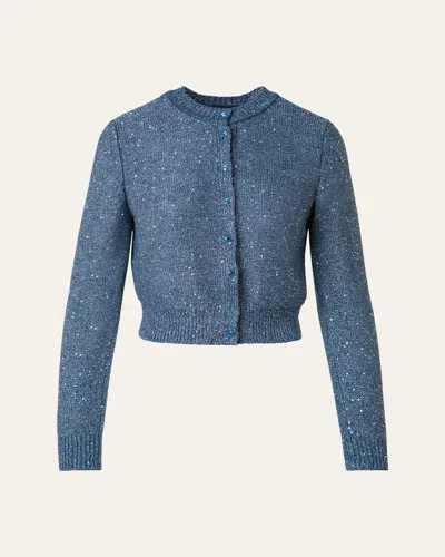 Akris Knit Sequin Button-front Cardigan In Blue