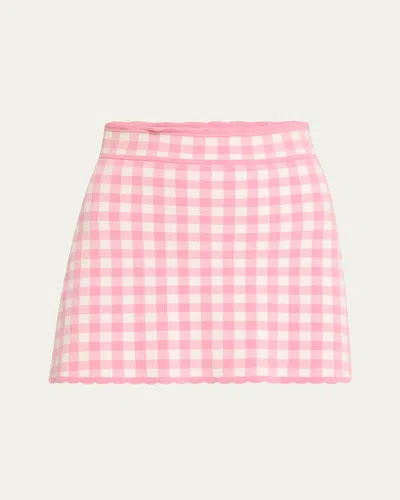 Loveshackfancy Gingham Scallop-hem Mini Skirt In Pink