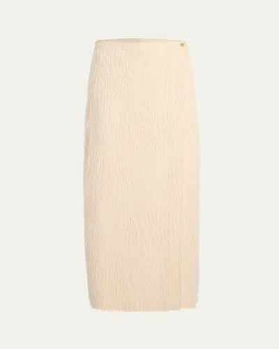 Khaite Quinn Fringe Knit Ankle Wrap Skirt In Neutral