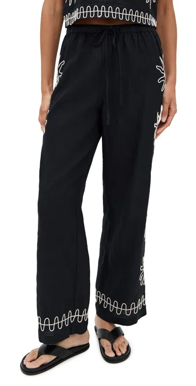 Rails X Lspace Emmie Embroidered Linen Trousers In Black