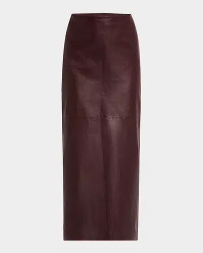 Brunello Cucinelli Stretch Nappa Leather Midi Skirt In Brown