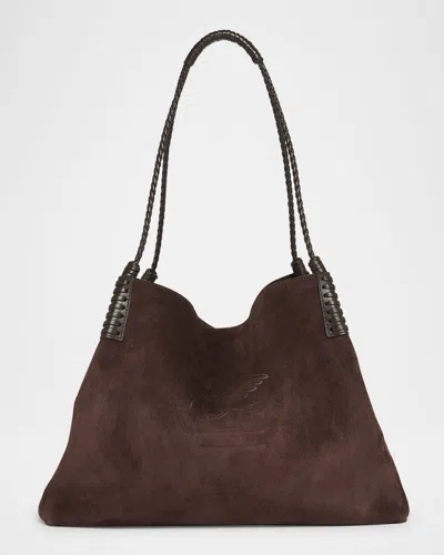 Etro Small Libra Braided Suede Shoulder Bag In Brown
