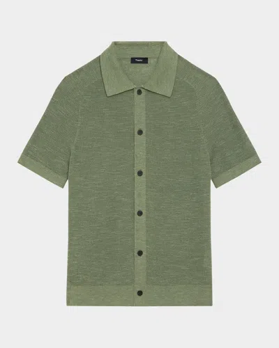Theory Short-sleeve Button-up Shirt In Pacific Linen In Green