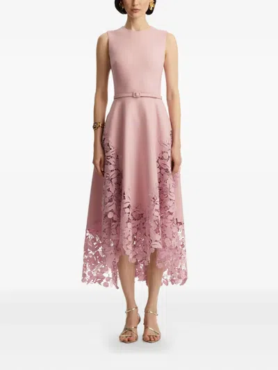 Oscar De La Renta Sleeveless Cherry Guipure Embroidered Dress In White