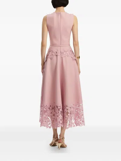 Oscar De La Renta Sleeveless Cherry Guipure Embroidered Dress In White