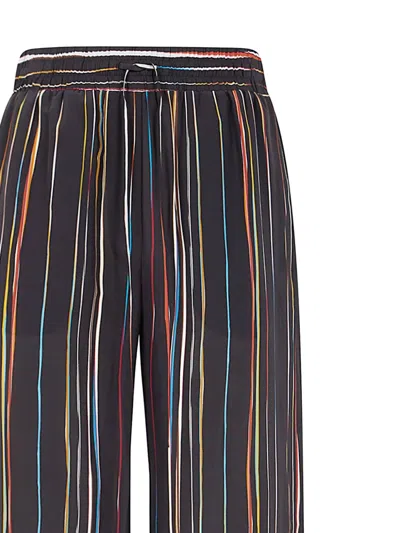 Paul Smith Silk Trousers Stripes Elastic Waistband In Multi