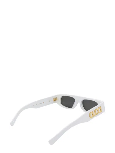 Gucci Rectangular Frame Sunglasses With Dark Rounded Lenses In White