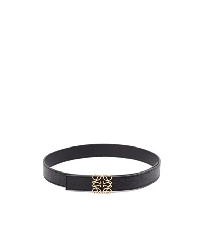 Loewe Anagram Reversible Grained Leather Belt In Black