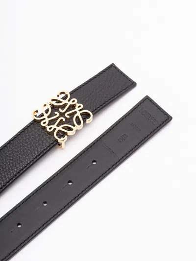 Loewe Anagram Reversible Grained Leather Belt In Black