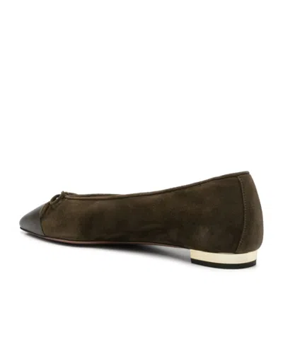 Aquazzura Gioia Bow-detailed Leather-trimmed Suede Ballet Flats In Green
