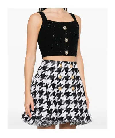 Balmain Tweed Crop Top In Black