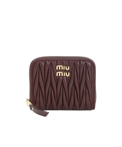 Miu Miu Dark Red Lamb Leather Coin Case In Brown