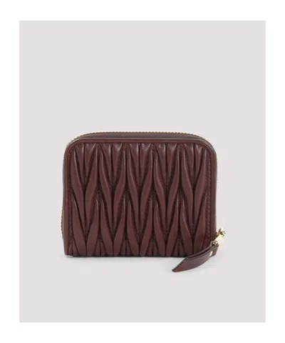 Miu Miu Dark Red Lamb Leather Coin Case In Brown