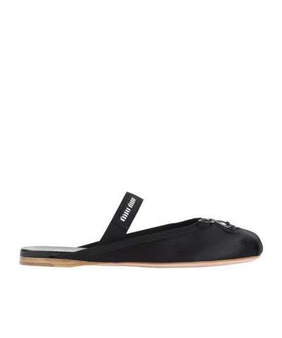 Miu Miu Leather Mary Jane Ballerina Mules In Black