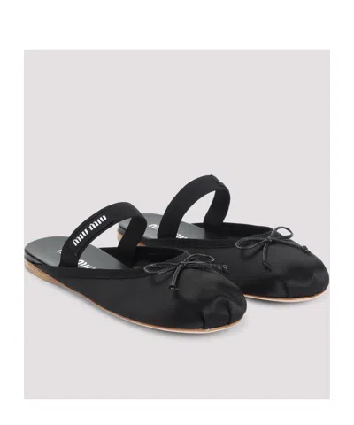Miu Miu Leather Mary Jane Ballerina Mules In Black