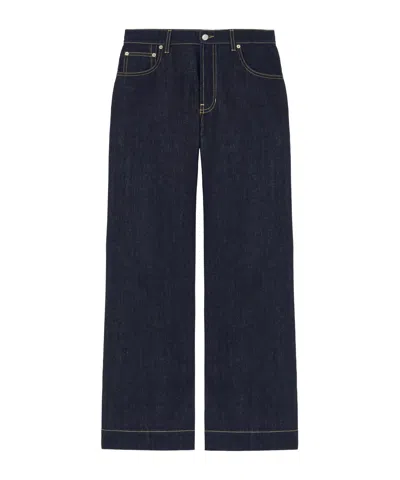 Alexander Mcqueen Cotton Denim Wide Leg Jeans In Blue