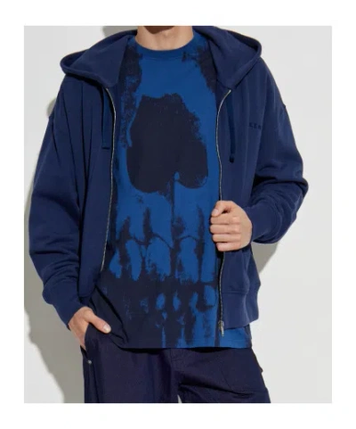 Alexander Mcqueen Full-zip Hooded Sweatshirt With Embroidered Detailing In Blue
