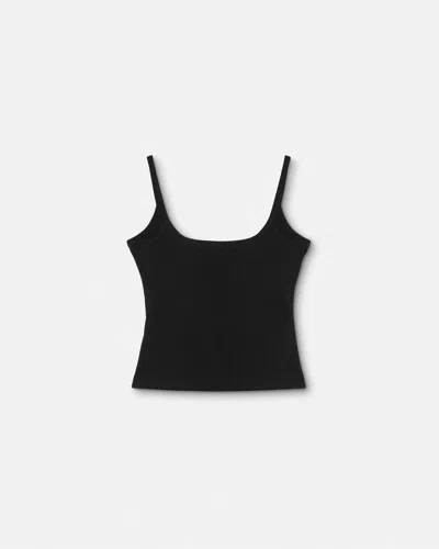Versace Logo Ribbed Tank Top In Black