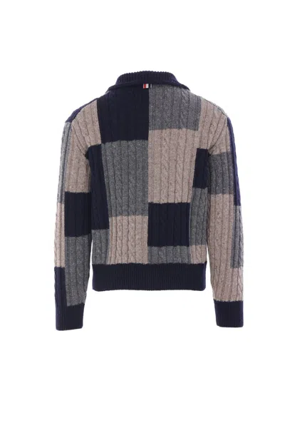 Thom Browne Patchwork Cable Knit Cardigan With Button-up Front In Multi