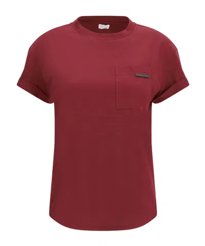 Brunello Cucinelli Cotton T-shirt Embellished Shiny Jewels In Red
