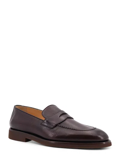 Brunello Cucinelli Leather Slip-on Loafers Rubber Sole In Burgundy
