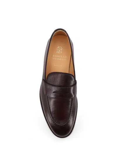 Brunello Cucinelli Leather Slip-on Loafers Rubber Sole In Burgundy