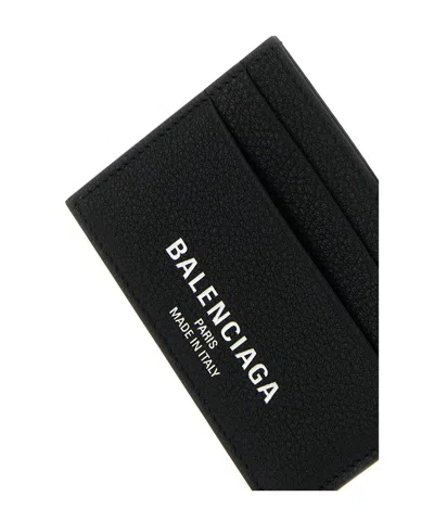Balenciaga Black Credit Cardholder In Hammered Leather In Black