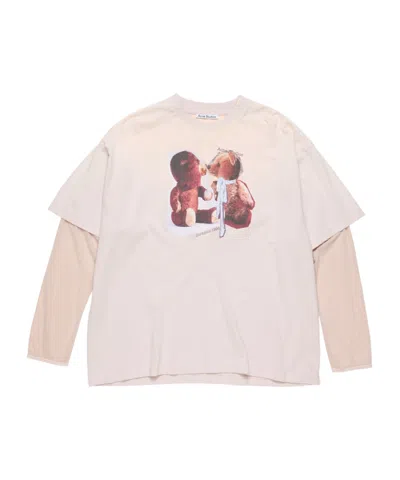 Acne Studios Double Layer Printed T-shirt In Pink