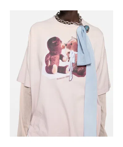 Acne Studios Double Layer Printed T-shirt In Pink