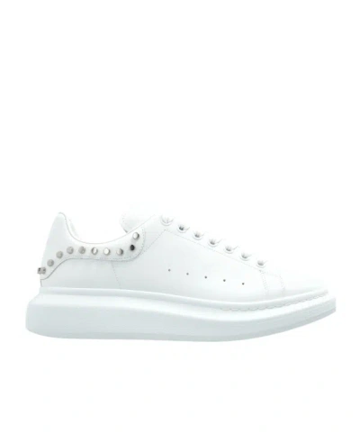 Alexander Mcqueen White Leather Sneakers With White Leather Heel In White