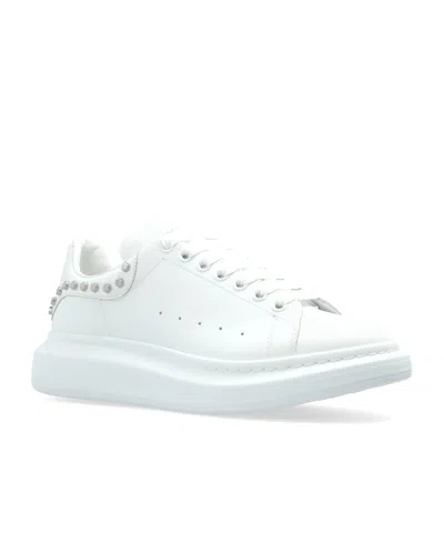 Alexander Mcqueen White Leather Sneakers With White Leather Heel In White