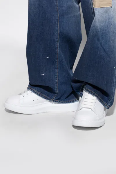 Alexander Mcqueen White Leather Sneakers With White Leather Heel In White