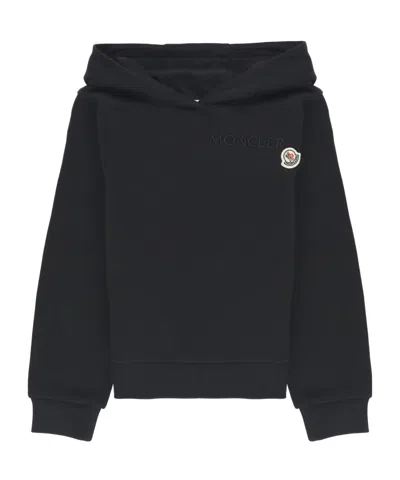Moncler Embroidered Logo Cotton Hoodie In Black
