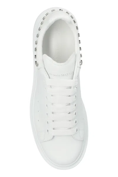 Alexander Mcqueen White Leather Sneakers With White Leather Heel In White